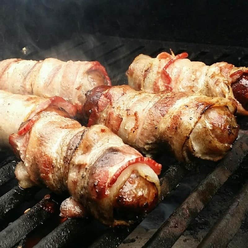Grilled Bacon Wrapped Bratwurst Are So Tasty. Make These N Your Grill For A Delicious Meal. Http://Homemadefoodjunkie.com
