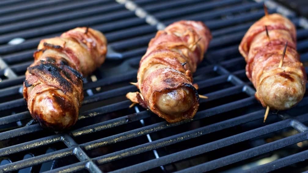 Grilled Bacon Wrapped Bratwurst