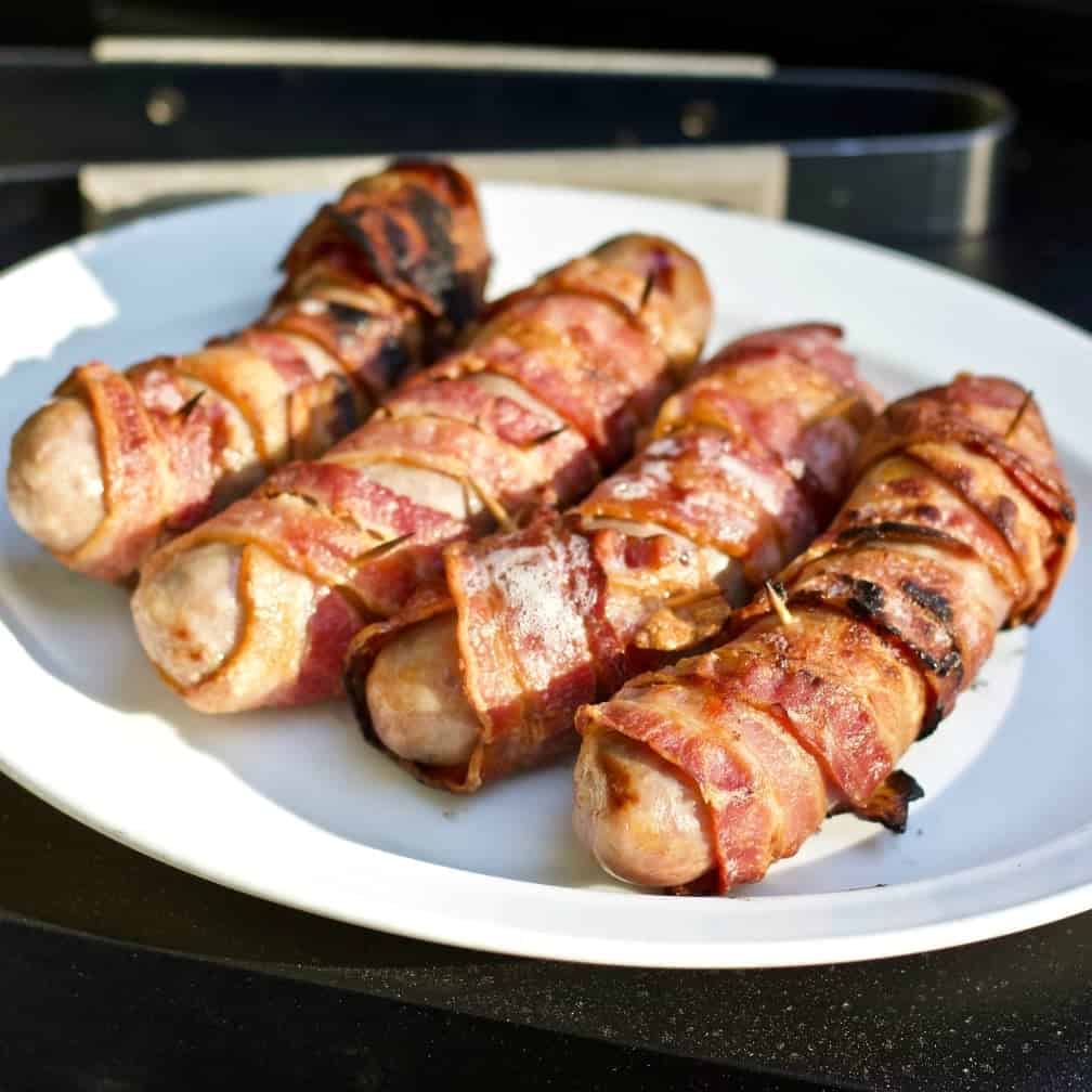 Grilled Bacon Wrapped Bratwurst