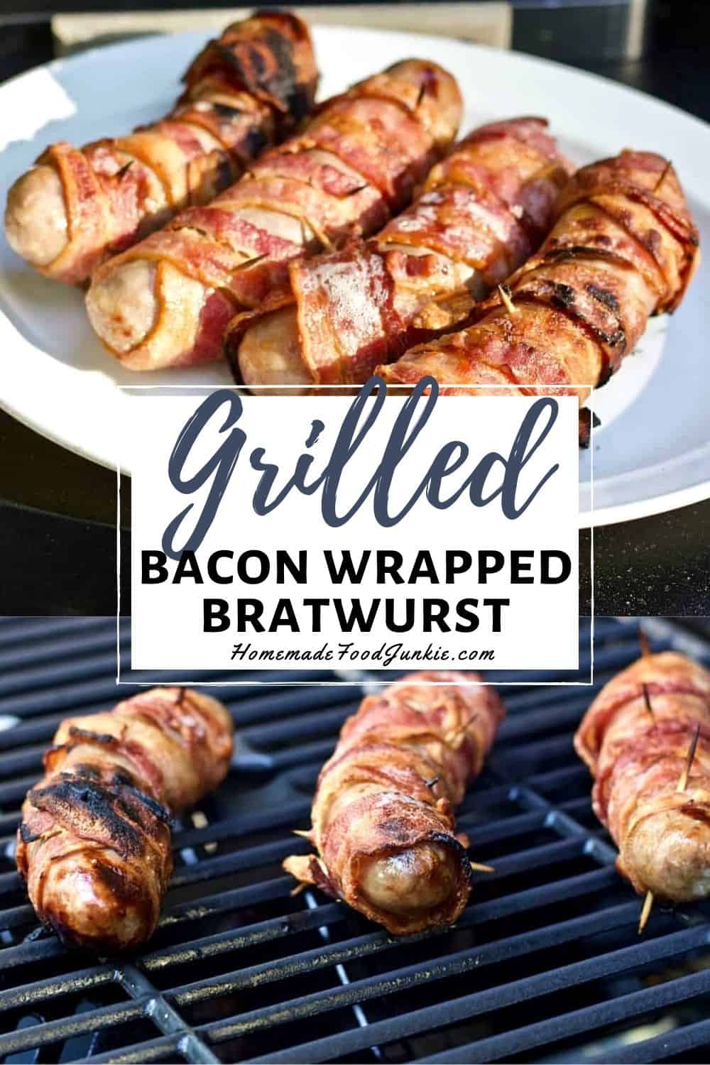 Grilled Bacon Wrapped Bratwurst-Pin Image