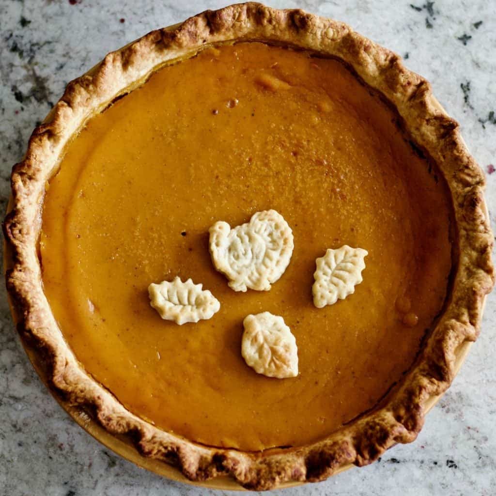 Pumpkin Pie Filling From Fresh Pumpkins Baked In A Sourdough Pie Crust With A Turkey And Three Fall Leaf Dough Toppers