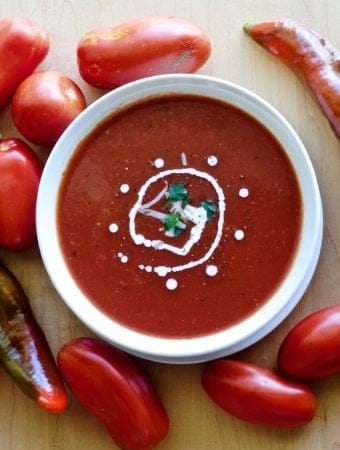 Roasted Pepper Tomato Soup with fresh peppers and tomatoes