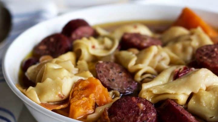 Crock Pot Tortellini Sausage Soup. An Easy, High Fiber Meal! Http://Homemadefoodjunkie.com