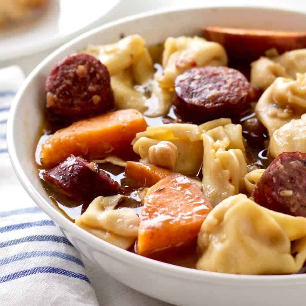 Crock Pot Tortellini Sausage Soup. Delicious, High Fiber Soup Http://Homemadefoodjunkie.com