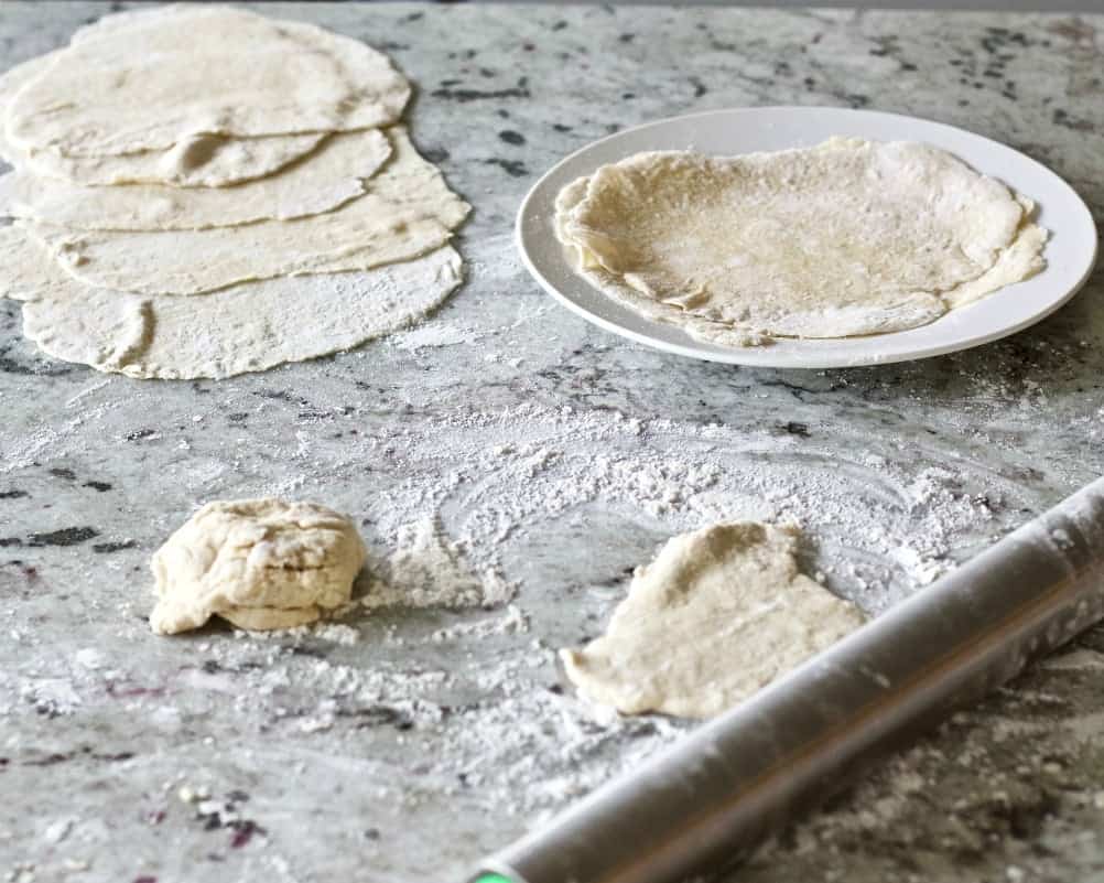 Homemade Flour Tortilla Recipe. Dough Rolled Out And Ready To Griddle. 