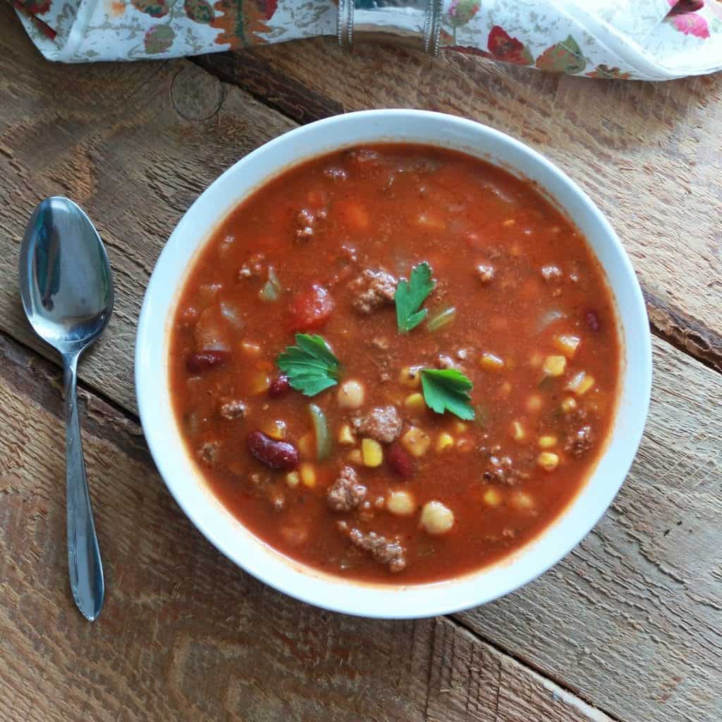 Crock Pot Taco Soup Full Of Mexican Spice, Legumes, Hamburger And Veggies For A Filling , Healthy Winter Soup. Http://Homemadefoodjunkie.com