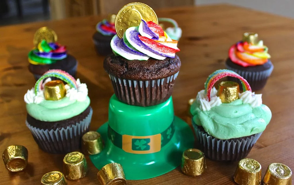 Rainbow And Mint Buttercream Guiness Cupcakes For St Patricks Day