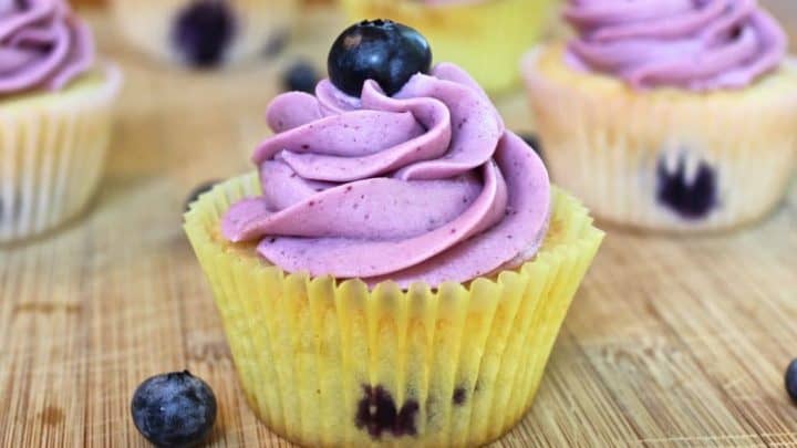 Delicious Blueberry Lemon Cupcakes With Blueberry Frosting. Mde Entirely From Scratch! Http://Homemadefoodjunkie.com