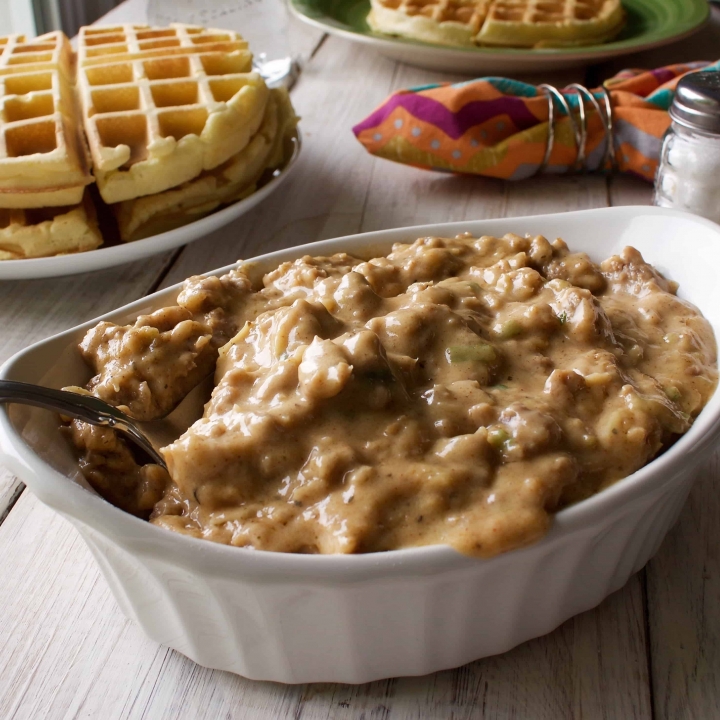 Savory waffles and gravy