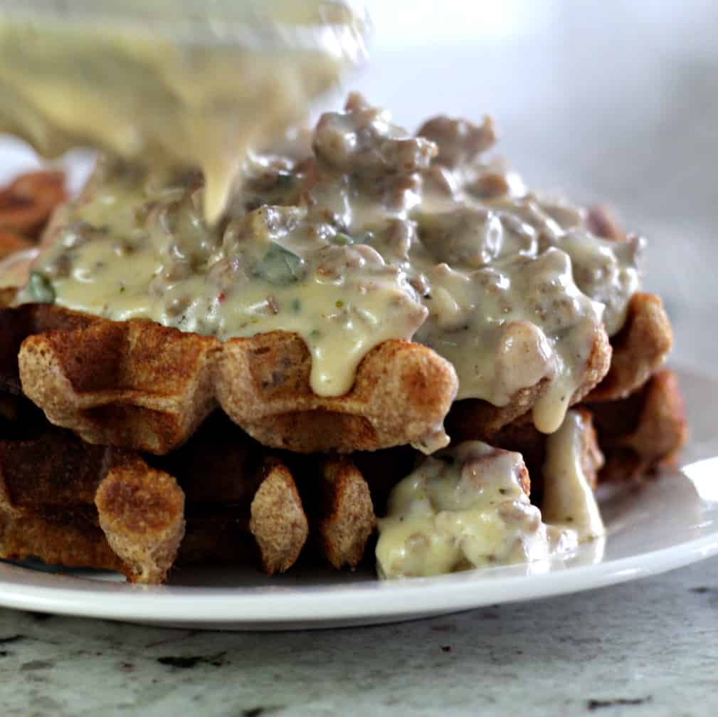 Ladle The Sausage Gravy Over Waffles