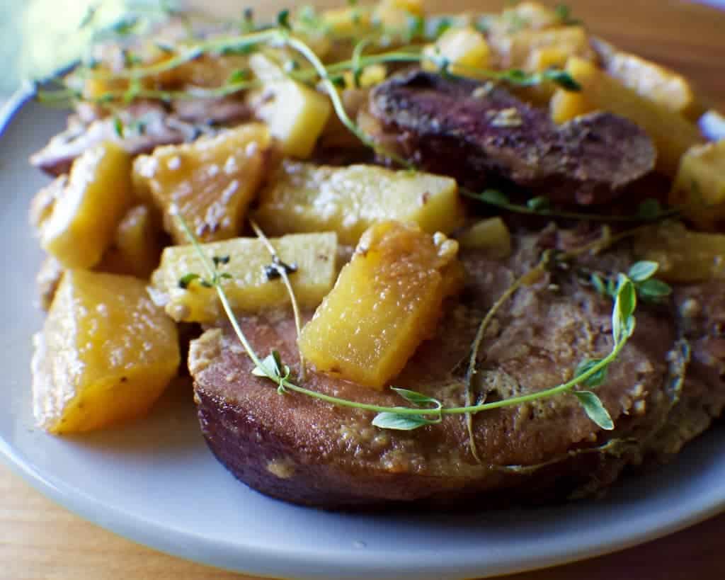Slow Cook Pineapple Ham Steaks In Mustard Sauce