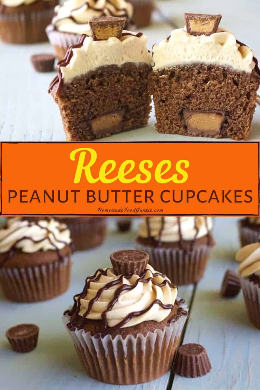 Reeses peanut butter cupcakes-pin image