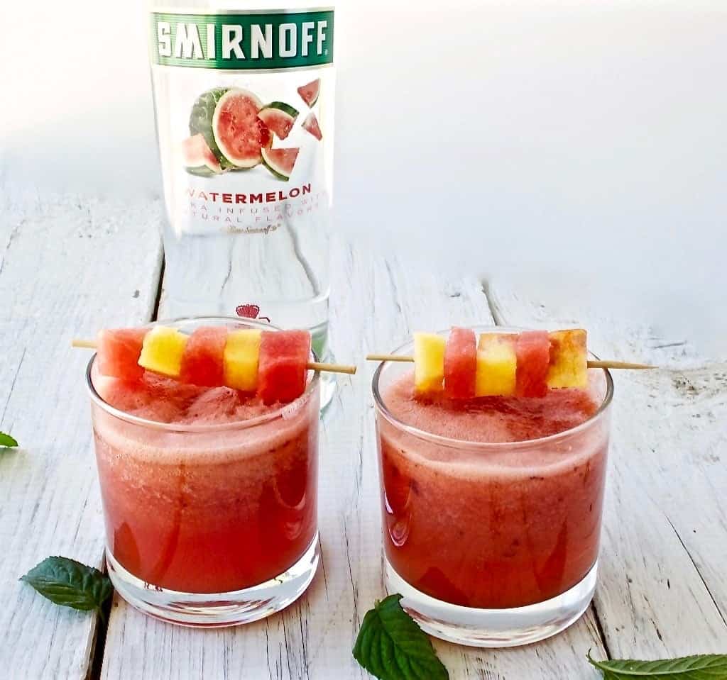 "Watermelon Peach Cocktail Made with pureed fresh fruit. Pure summer refreshment! http://HomemadeFoodjunkie.com