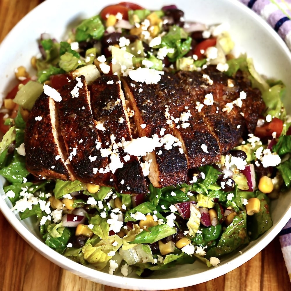 Recipe Index 33 top view of blackened chicken salad