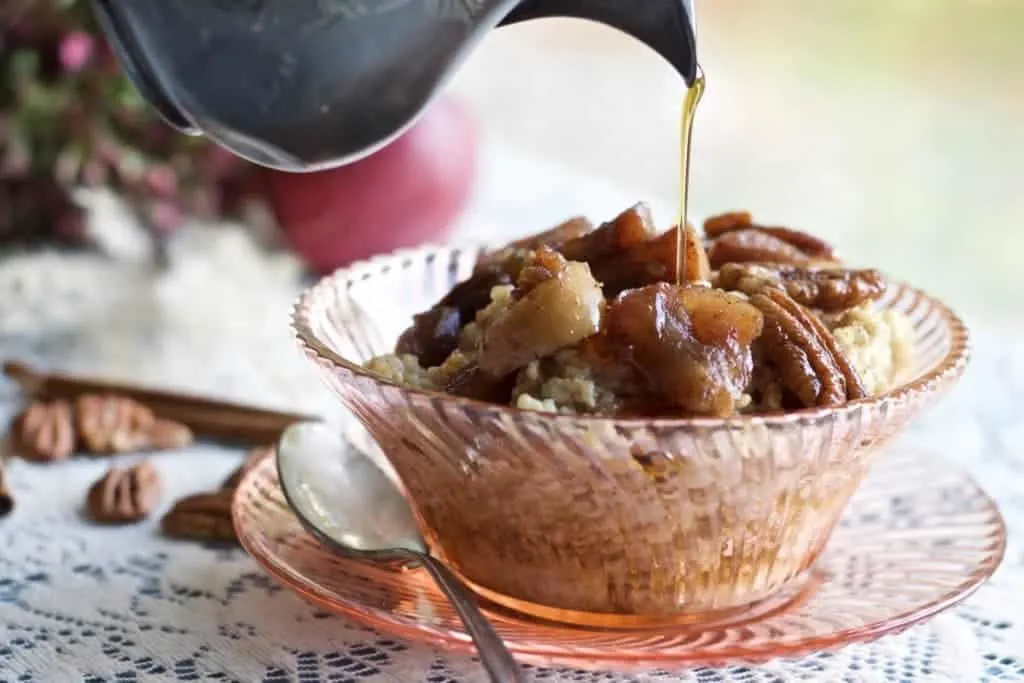 Steel Cut Oats Healthy Breakfast Recipe 1 Cooked Steel Cut Oats With Fried Maple Apples And Pecans