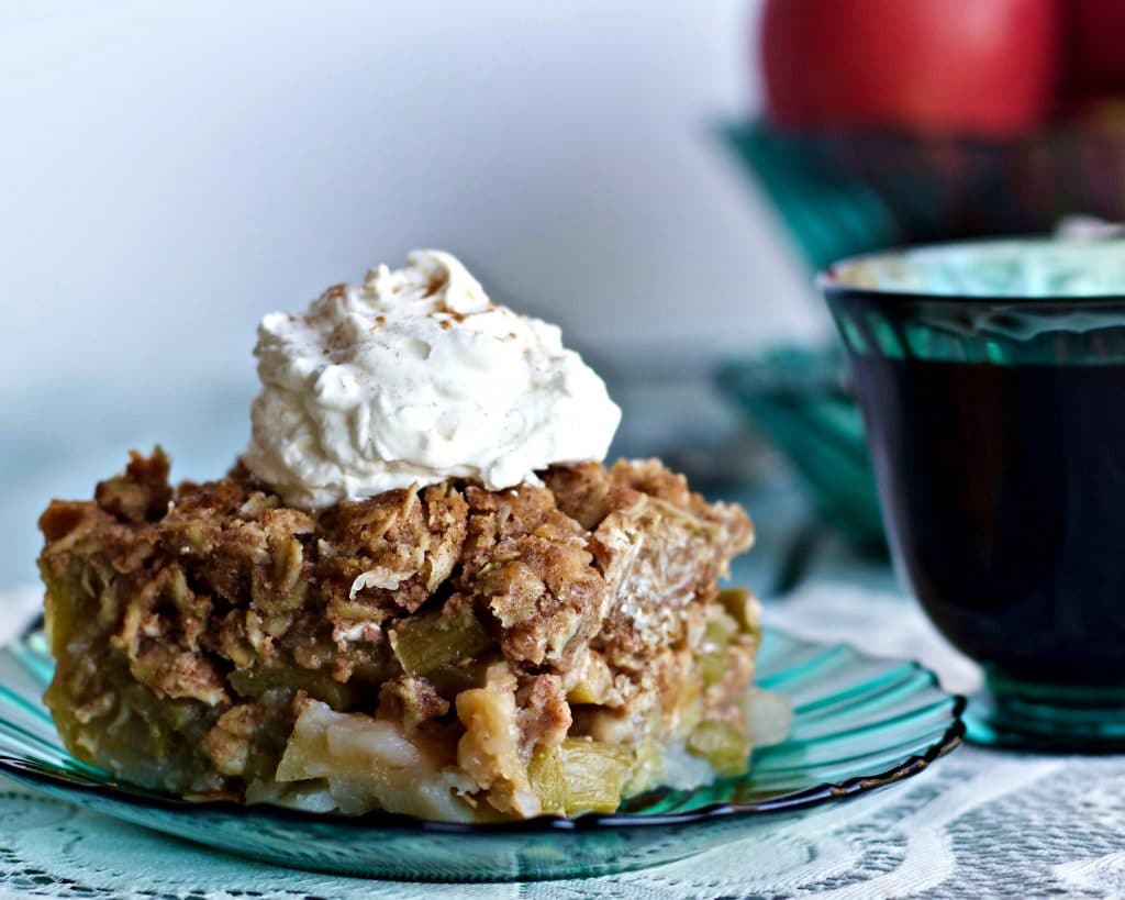 Mid Winter Rhubarb Apple Fruit Crisp A delicious treat made with Maple Syrup! http://homemadefoodjunkie.com