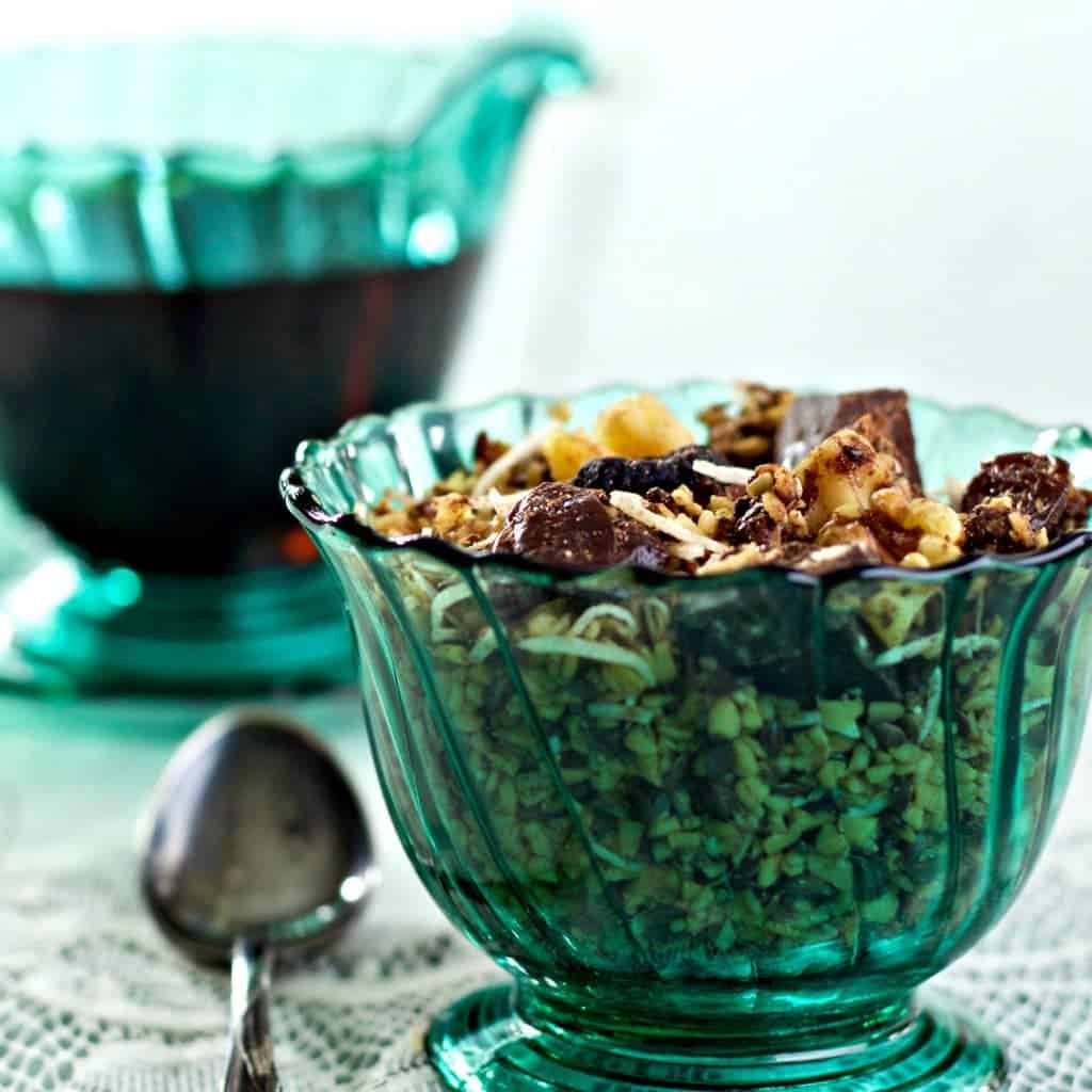 Healthy Steel Cut Oats Granola Recipe Is A Nutritionally Balanced, Chewy Textured Granola. I Added Dark Chocolate Chunks, Dried Figs, Cherries, And Coconut Flakes. This Is A High-​Fiber, Low-​Sodium, Vegetarian, Dairy-​Free, Gluten-​Free Granola. Http://Homemadefoodjunkie.com