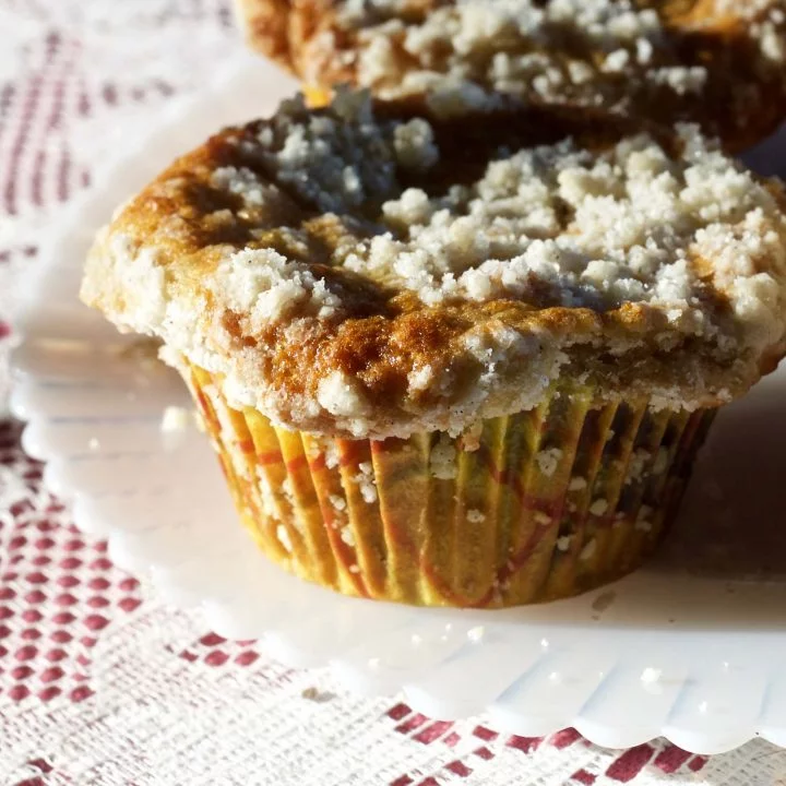 Rhubarb Blueberry Cardamom Streusel muffins