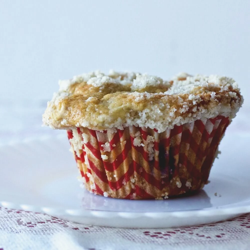 Rhubarb Blueberry Cardamom Streusel Muffins