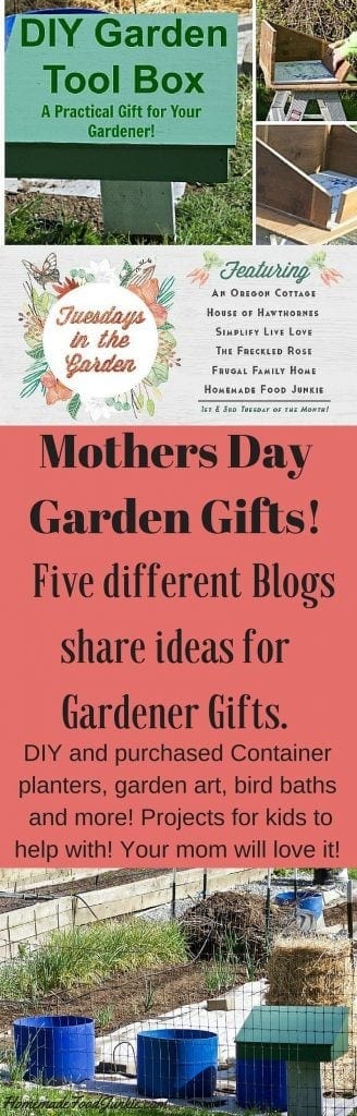  A Garden Tool Box Is Such A Welcome, Practical Gift! This Post Offers Two Garden Tool Box Ideas. A Practical Build It From Scratch Version For Handy People And A More Crafty Version That May Appeal To Those With Small Kids That Need An Already Assembled, Ready To Decorate Idea. Visit Our Tuesday In The Garden Blog Hop. This Week We Share Ideas About Mother's Day Garden Gifts