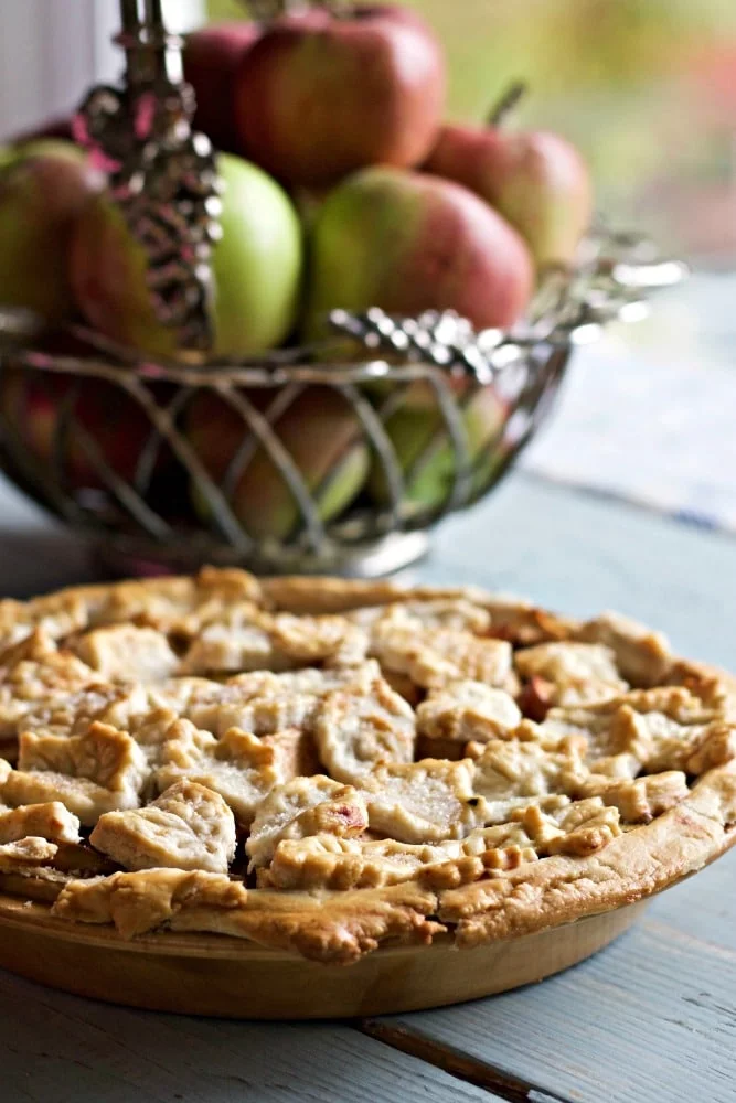 Caramel Apple Pie With Fall Leaves Motif