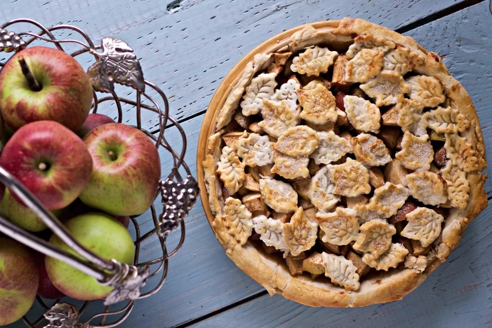 Caramel Apple Pie With Autumn Leaf Top