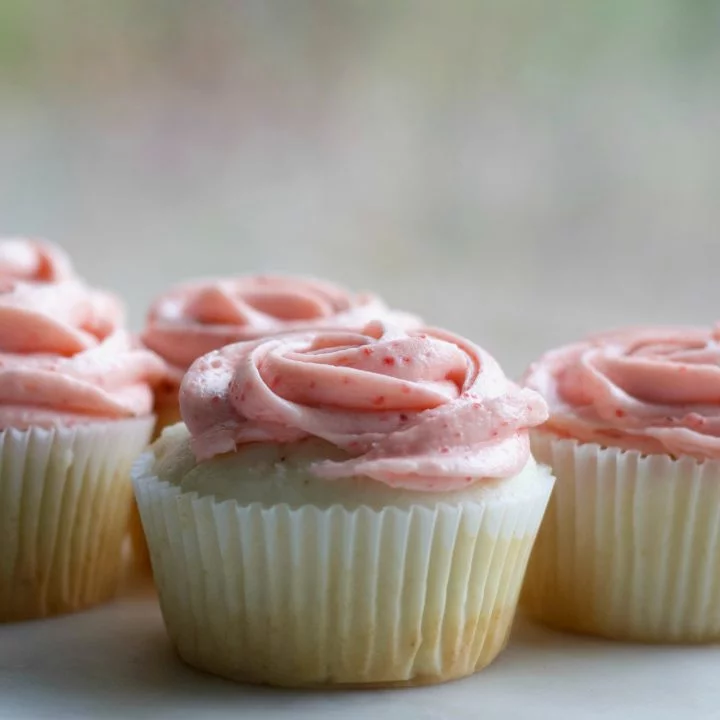 Moscato cupcakes with strawberry buttercream