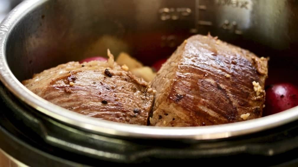 Easy Instant Pot Roast Beef Dinner 3 Roast Beef Braised And Laid On Top Of The Broth And Veggies In The Instant Pot. Ready To Cook.