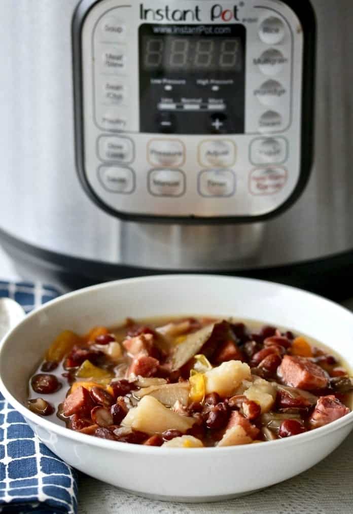 Instant Pot Hambone Bean Soup Is Easy To Make And Stretches A Dollar Tight! Your Family Will Love This Richly Flavored Smoky Soup. #Dairyfree #Glutenfree #Hambone #Hambonesoup #Instantpotrecipe