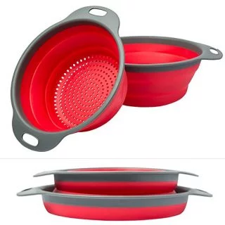 Colander Set - 2 Collapsible Colanders (Strainers) Set By Comfify - Includes 2 Folding Strainers Sizes 8" - 2 Quart And 9.5" - 3 Quart Red And Grey