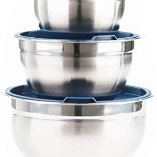 Fitzroy And Fox Non-Slip Stainless Steel Mixing Bowls With Lids, Set Of 3, Blue