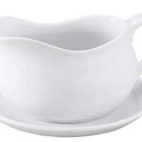 Hic Hotel Gravy Sauce Boat With Saucer Stand, Fine White Porcelain, 24-Ounces