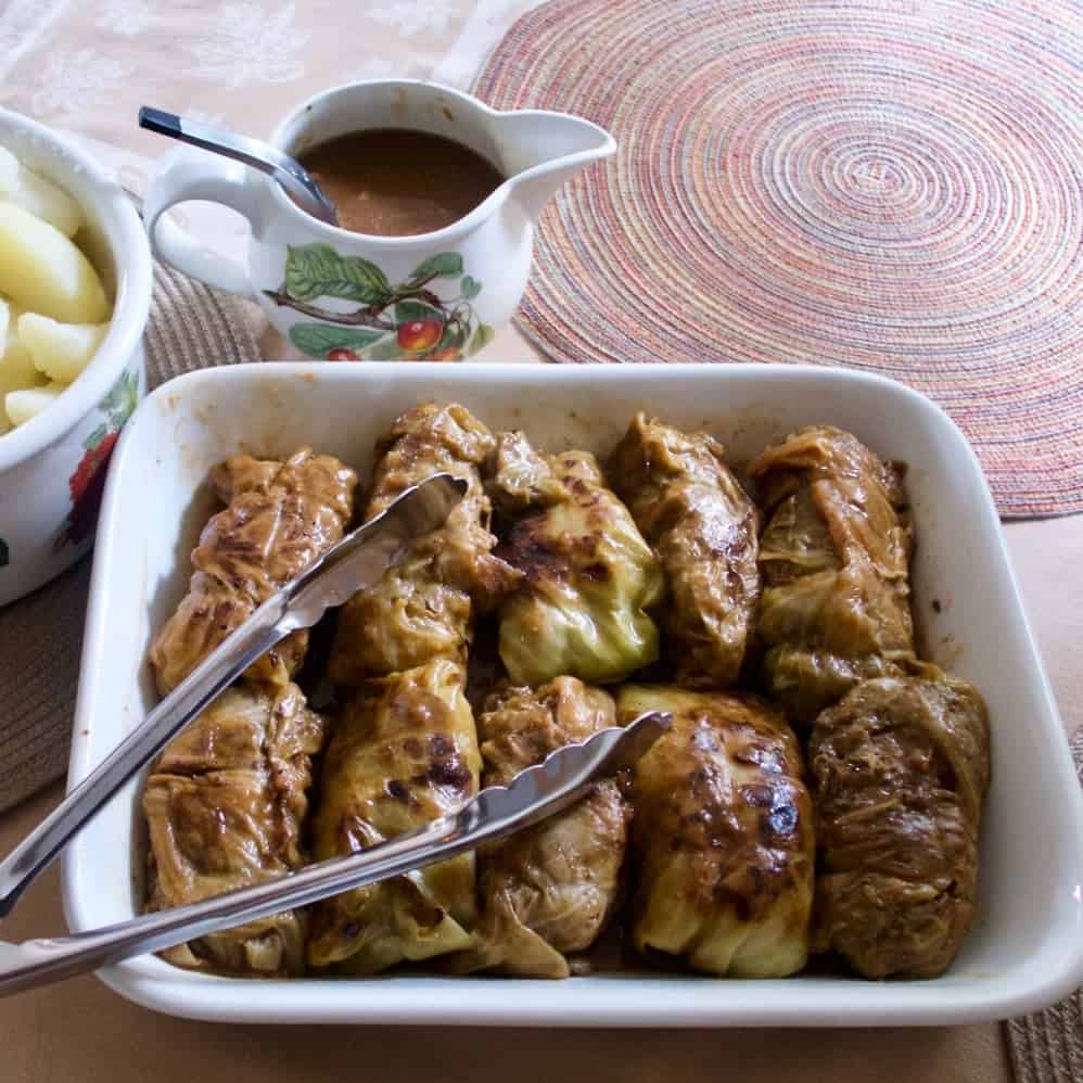 Extraordinary German Cabbage Rolls (Krautwickel) 1 German Cabbage Rolls With Gravy And Potatoes Ready To Serve.