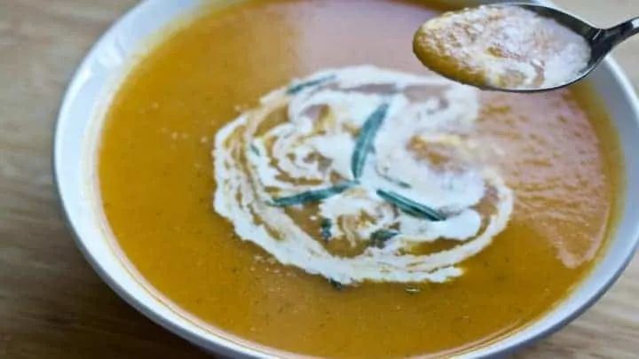 Carrot Tarragon Soup 6 Carrot Tarragon Soup Garnished With Fresh Tarragon And Cream In A White Bowl