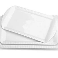 Lifver 15-Inch Porcelain Embossed Rectangular Platter/Serving Plates, Set Of 3, White