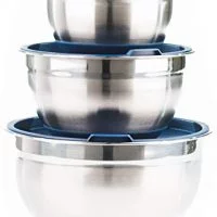Stainless Steel Mixing Bowls With Lids (Set Of 3) By Fitzroy And Fox, Blue Or Red