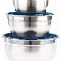 Fitzroy And Fox Non-Slip Stainless Steel Mixing Bowls With Lids, Set Of 3, Blue