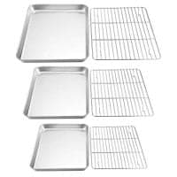 Teamfar Baking Sheet With Rack Set, Stainless Steel Cookie Sheet Baking Pans With Cooling Rack, Non Toxic &Amp; Healthy, Rust Free &Amp; Heavy Duty, Mirror Finish &Amp; Easy Clean, Dishwasher Safe - 6 Pieces