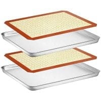 Wildone Baking Sheet With Silicone Mat Set, Set Of 4 (2 Sheets + 2 Mats), Wildone Stainless Steel Cookie Sheet Baking Pan With Silicone Mat, Size 16 X 12 X 1 Inch, Non Toxic &Amp; Heavy Duty &Amp; Easy Clean