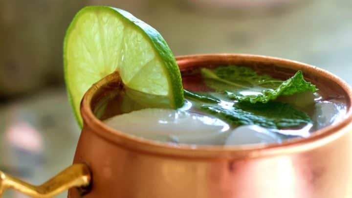 Moscow Mule Vodka Drink Recipe 6 Moscow Mule Vodka Drink In A Copper Mug With Lime And Mint Leaves.