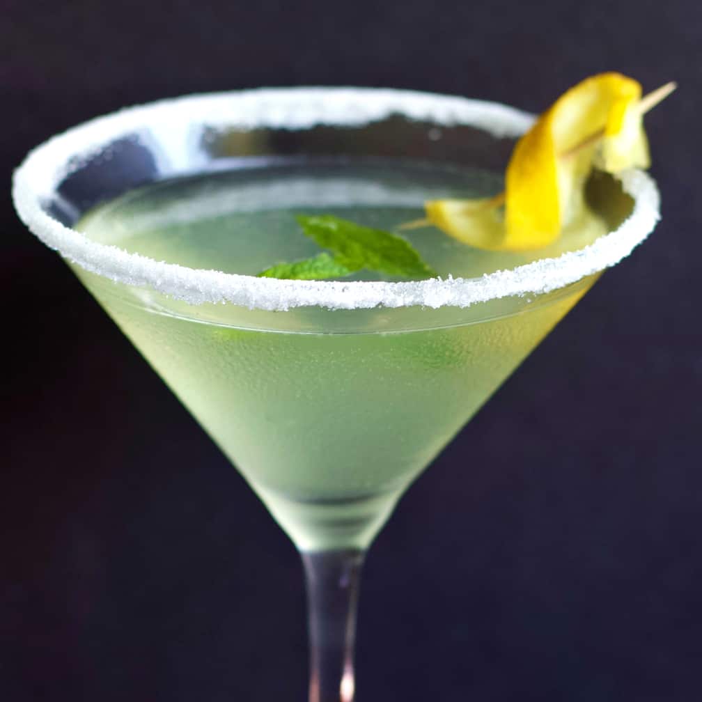 Limoncello Lemon Drop Martini With Mint Leaves And A Lemon Twist