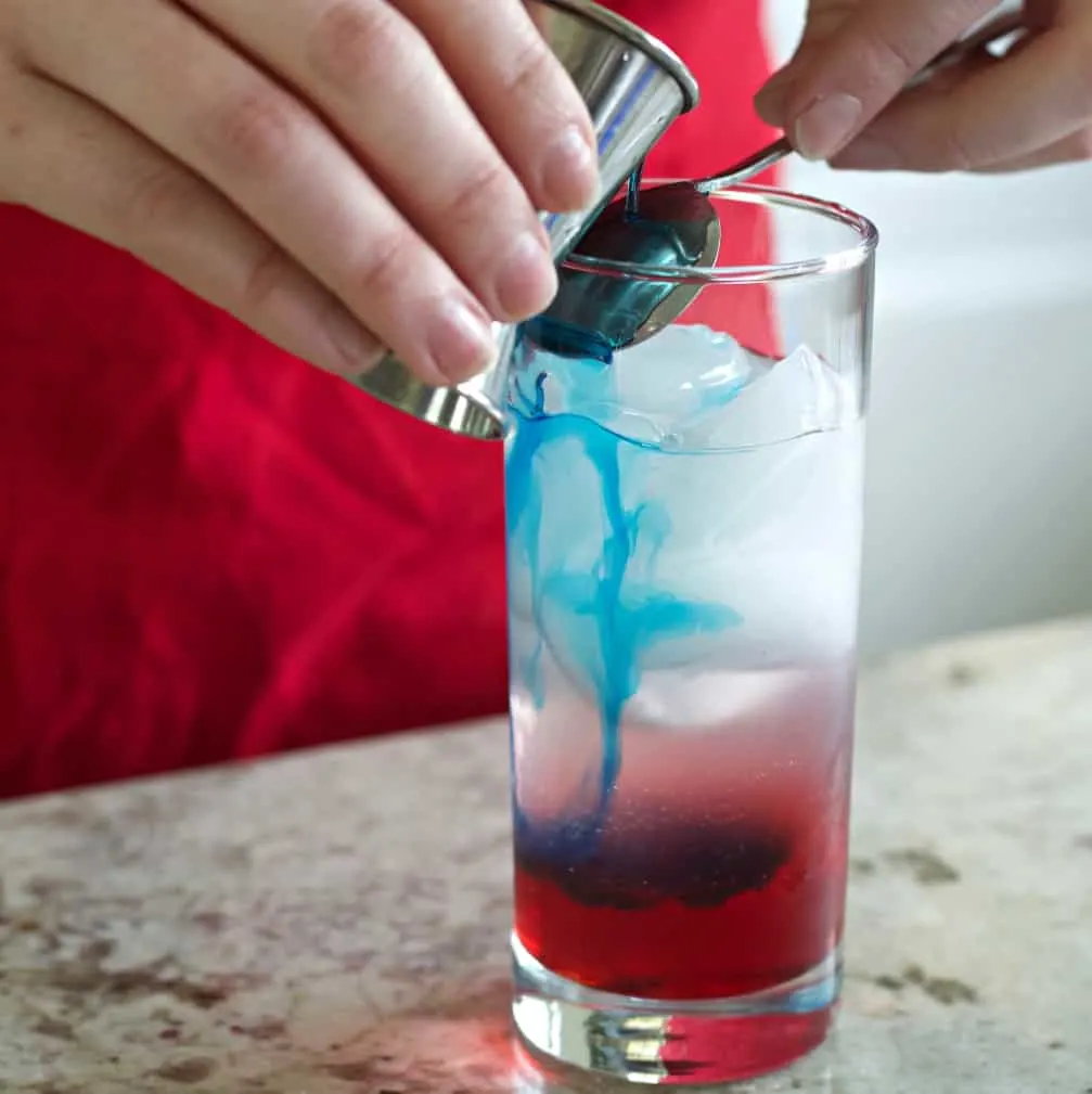 Adding The CuraÇAo Layer By Pouring It Over The Back Of A Spoon Into The Glass.