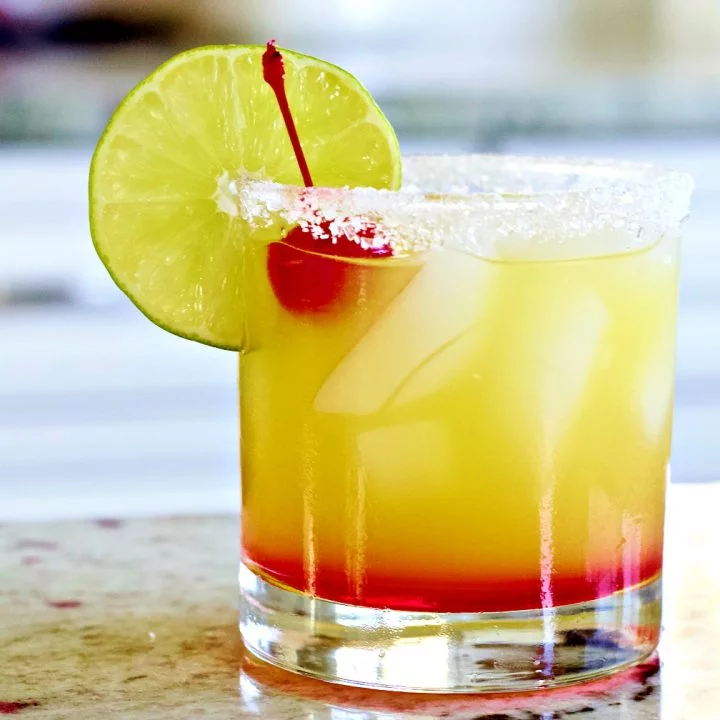 Tequila Sunrise Margarita on the rocks