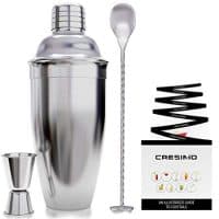 24 Ounce Cocktail Shaker Bar Set With Accessories - Martini Kit With Measuring Jigger And Mixing Spoon Plus Drink Recipes Booklet - Professional Stainless Steel Bar Tools - Built-In Bartender Strainer