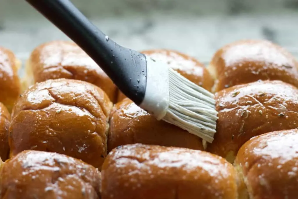 Hawaiian Roll Ham And Cheese Sliders Recipe 5 Basting The Sliders With Herbed Butter