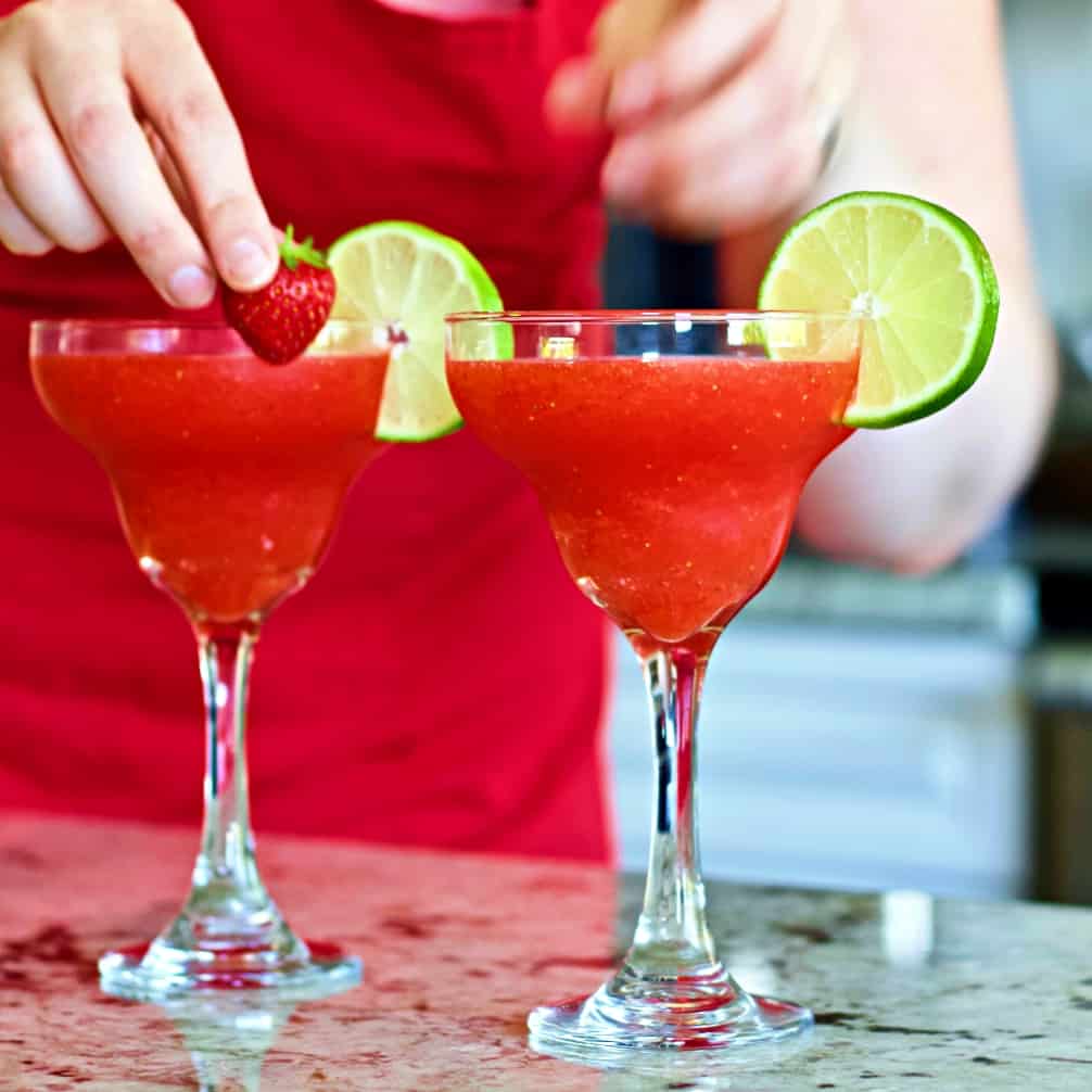 Garnishing Strawberry Daiquiri 