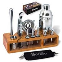 Elite 23-Piece Bartender Kit Cocktail Shaker Set by BARILLIO: Stainless Steel Bar Tools With Sleek Bamboo Stand, Velvet Carry Bag & Recipes Booklet | Ultimate Drink Mixing Adventure