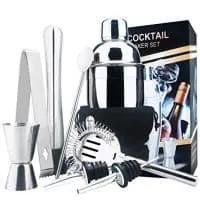 18Oz Stainless Steel Cocktail Shaker Bar Set Tools With Martini Mixer Double Measuring Jigger/Mixing Spoon/Liquor Pourers/Muddler/Strainer And Ice Tongs Professional Bar Accessories (8 Piece Set)