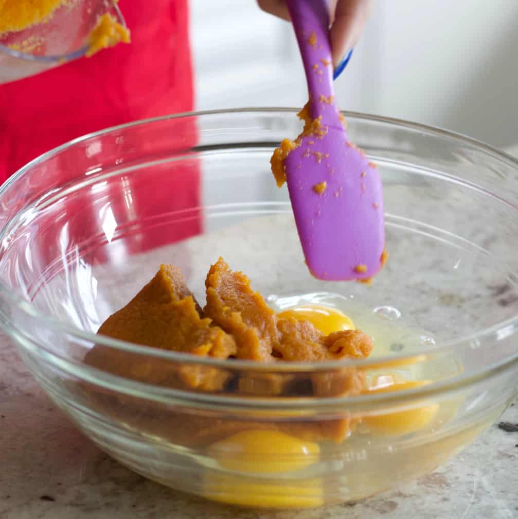 Pumpkin Puree And Eggs In A Mixing Bowl.