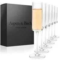 Aspen &Amp; Birch | Modern Champagne Flutes Set Of 6 | Champagne Glasses | Mimosa Glasses | Hand Blown Glass Champagne Flutes | Clear | 6Oz | 100% Lead Free Crystal Stemware |